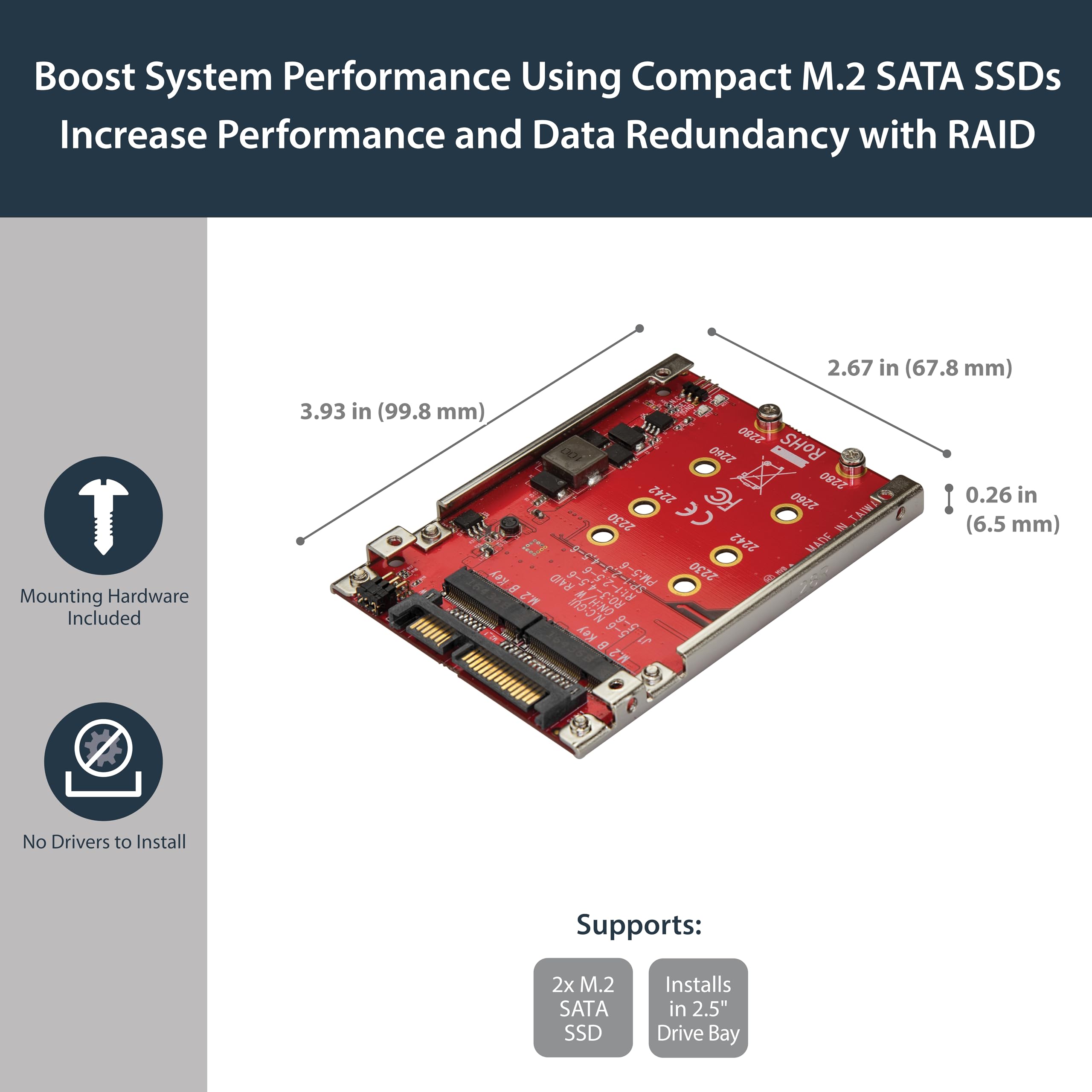 StarTech Adattatore M.2 a SATA per SSD M.2 SATA, Host Adapter,Converter Dual Slot con supporto RAID, formato 2,5", TAA