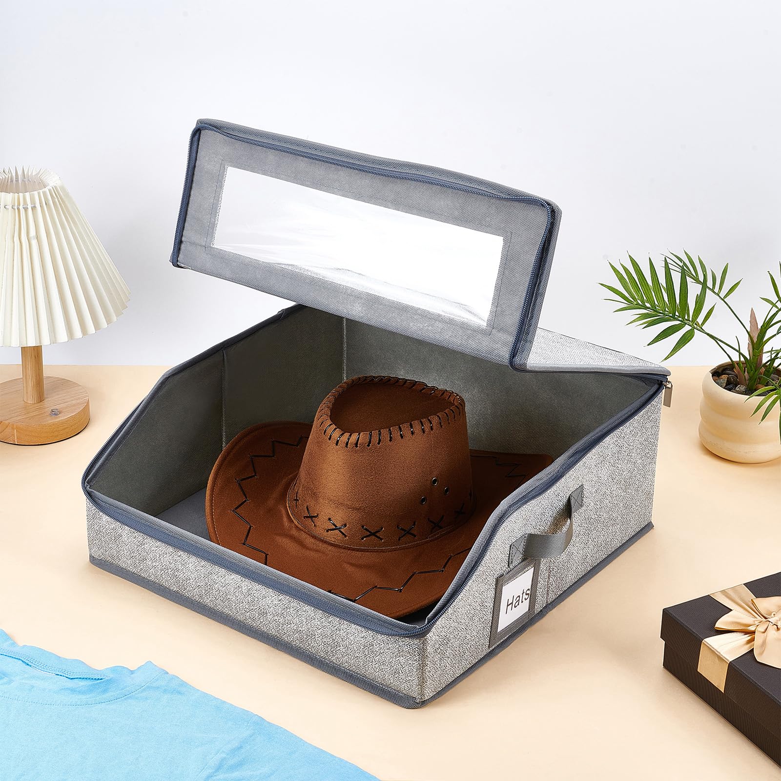 4 Pack 2-in-1 Hut Organizer für Baseball Caps hält 96 Caps, Schrank Hut Organizer Stapelbare Hüte Box mit Griffen Hüte Halter für Schrank mit klarem Deckel für Home Travel, grau