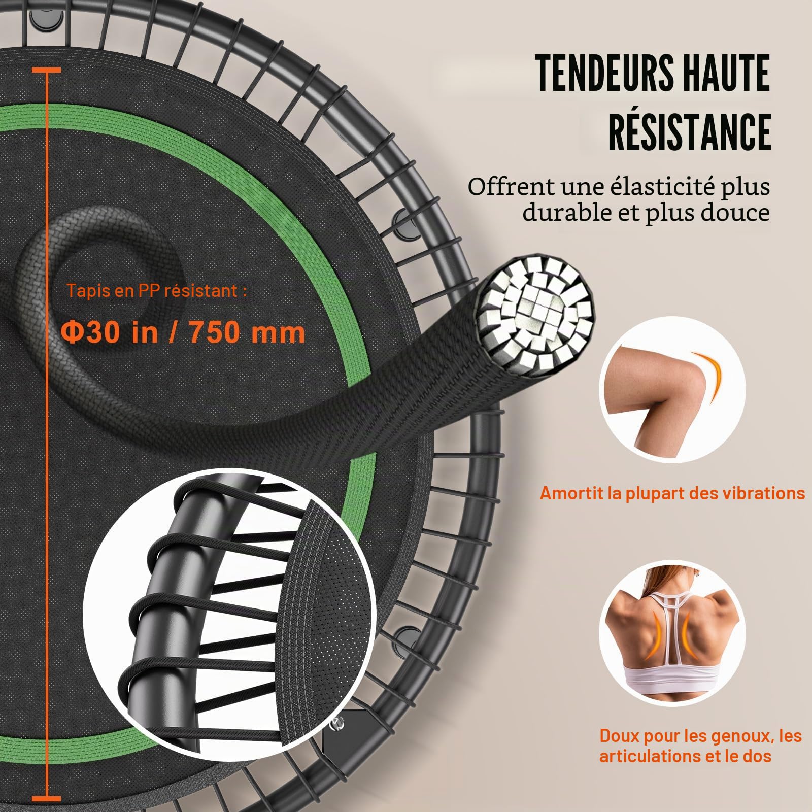 VEVOR Mini Trampoline Pliable, 1027 mm, Fitness rebounder, Charge maximale 150 kg, Petit Trampoline d'entraînement d'intérieur Stable et Silencieux, pour Exercice, entraînement, Fitness pour Adultes