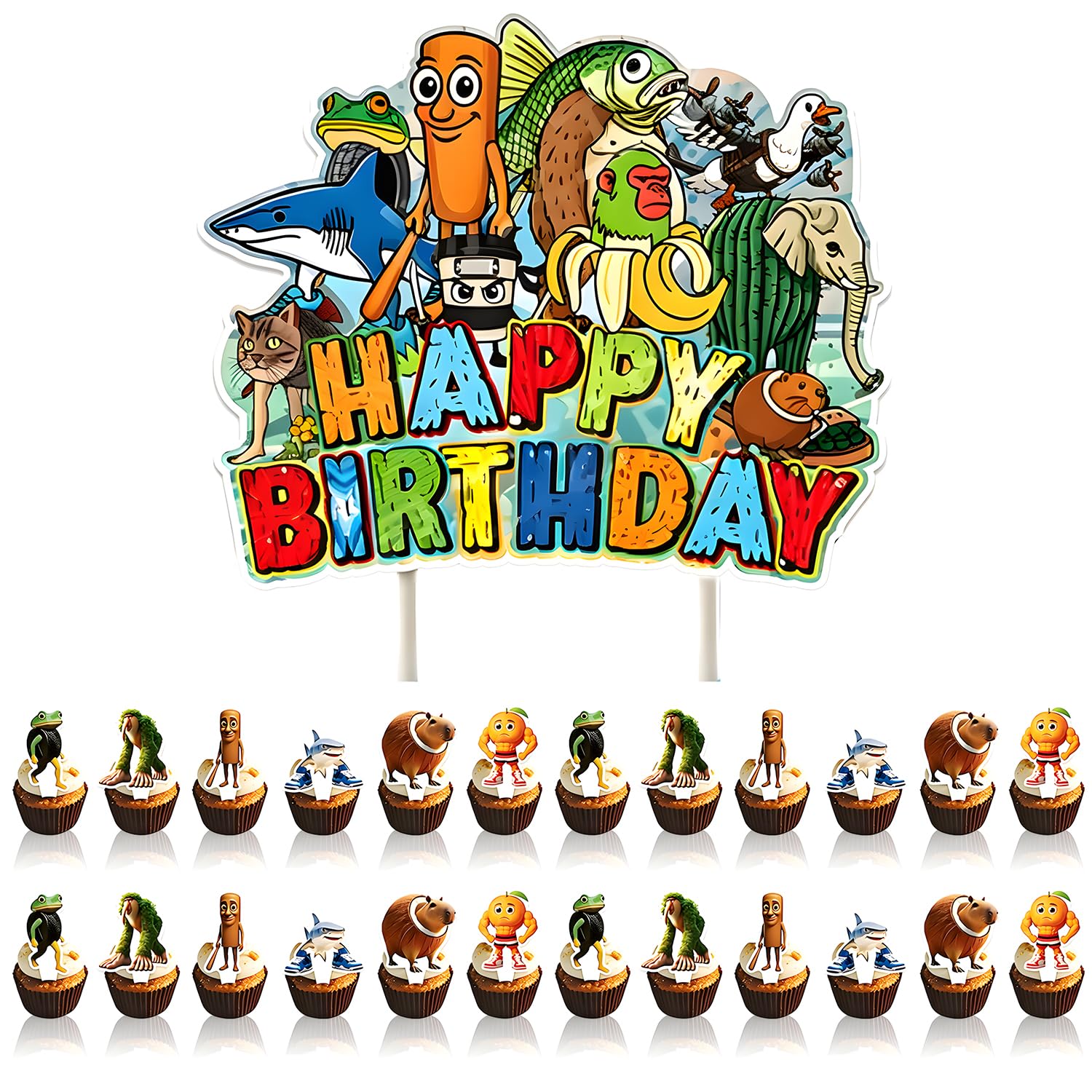25Pcs Brainrot Cake Topper, Steal a Brainrot Happy Birthday Cake Topper, Funny Brain Rot Birthday Decorations, Mini Cartoon Cupcake Toppers, Party Supplies for Game Fans, Boys & Girls