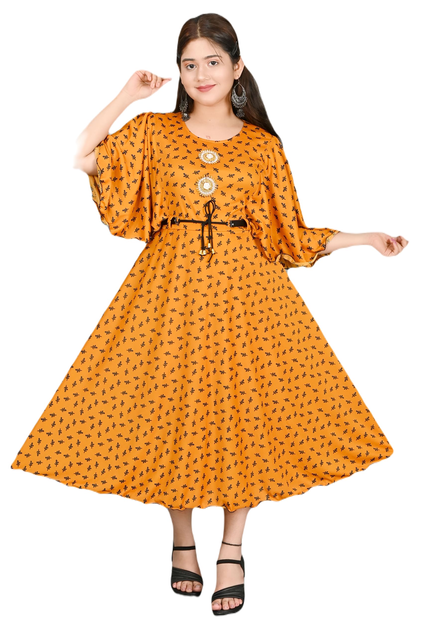 JM Enterprises Online Cotton Blend Casual Midi Printed Dress for Girls