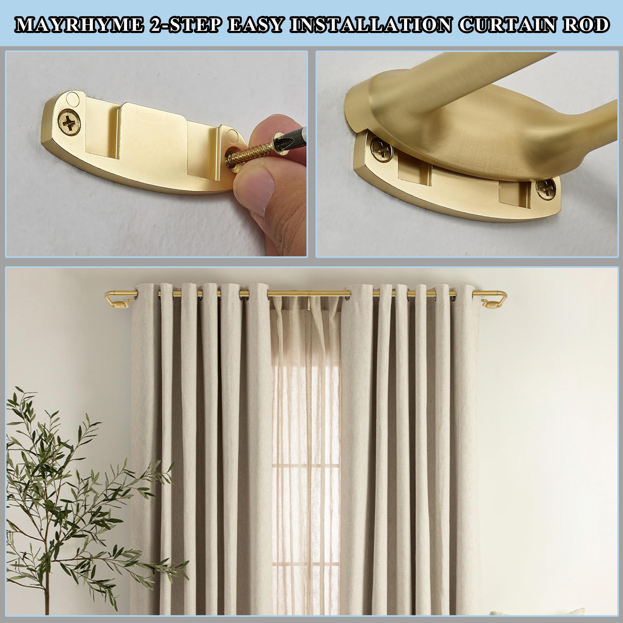 Mayrhyme Brass Double Curtain Rods, Wrap Around Curtain
