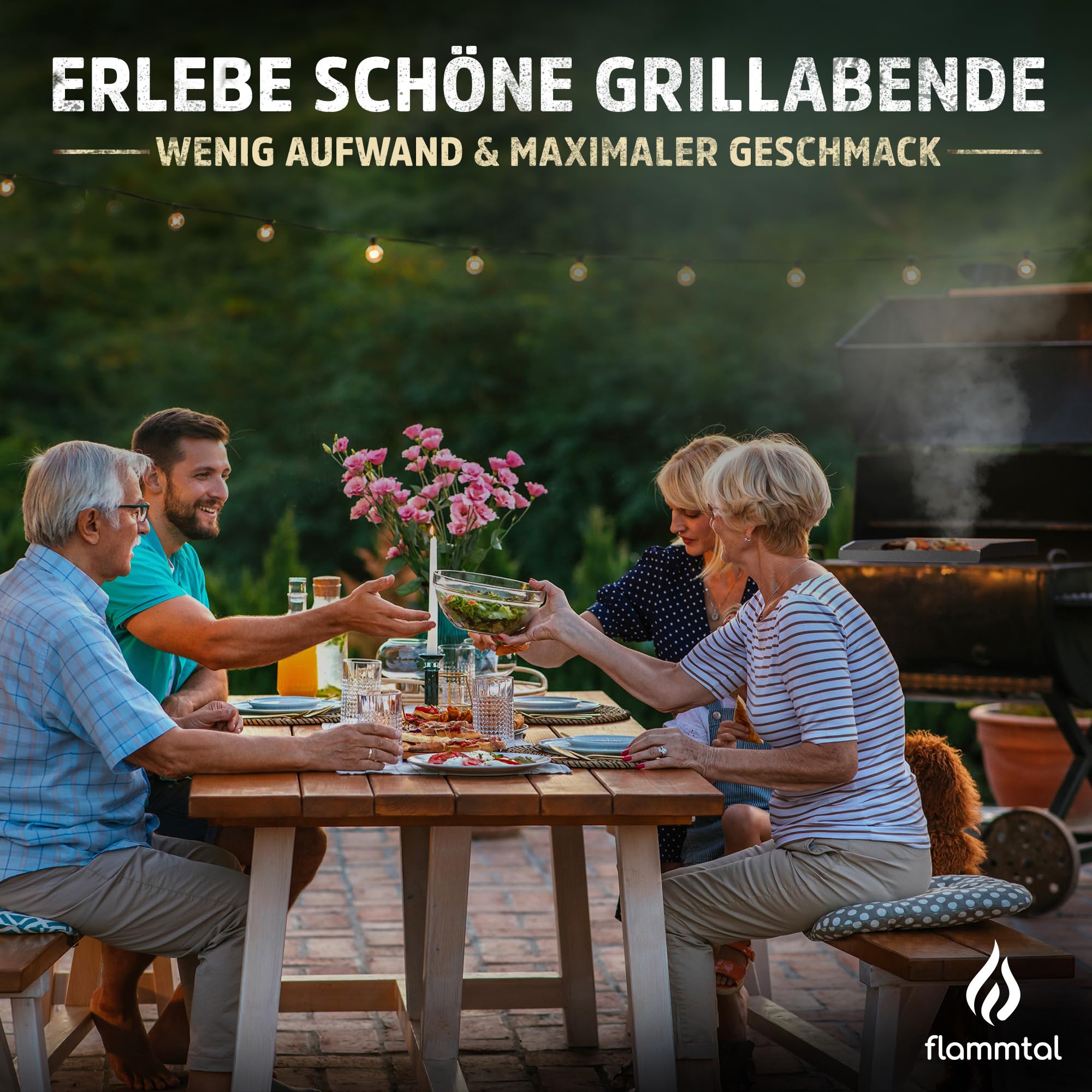 flammtal - Grillplatte aus 4mm rostfreiem Edelstahl [40 x 30cm] - Plancha mit Grillspachtel Set & Burgerpapier - passend für Gas- & Kohlegrill - auslaufsichere Ecken für sauberes Grillen