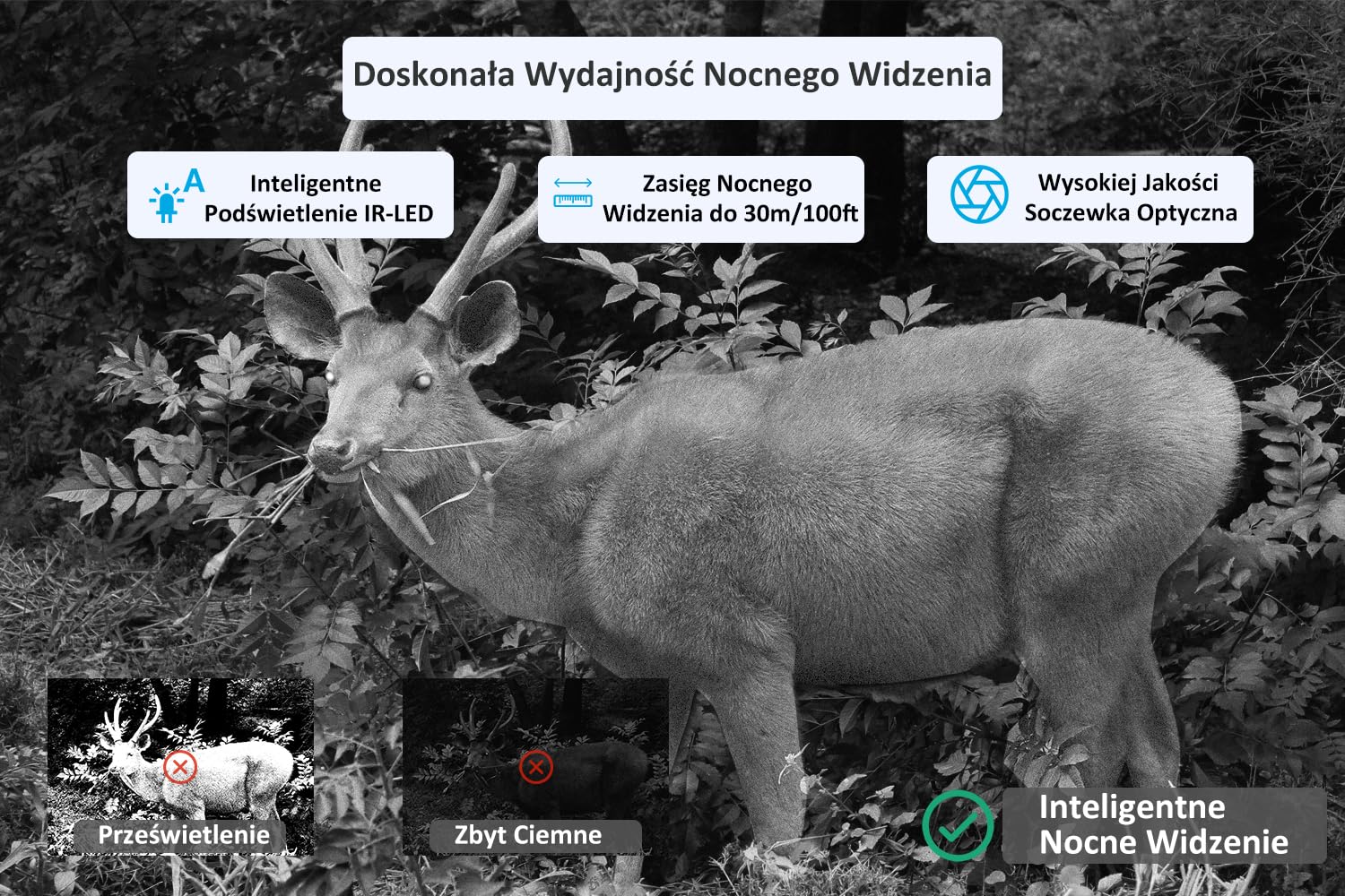 Meidase P100 Kamera Myśliwska WiFi Bluetooth, 32MP 1296P, 30m Noktowizja, 0.1s Aktywacja Ruchu, IP66 Wodoodporna, Transfer Aplikacji, Monitorowanie Terenu