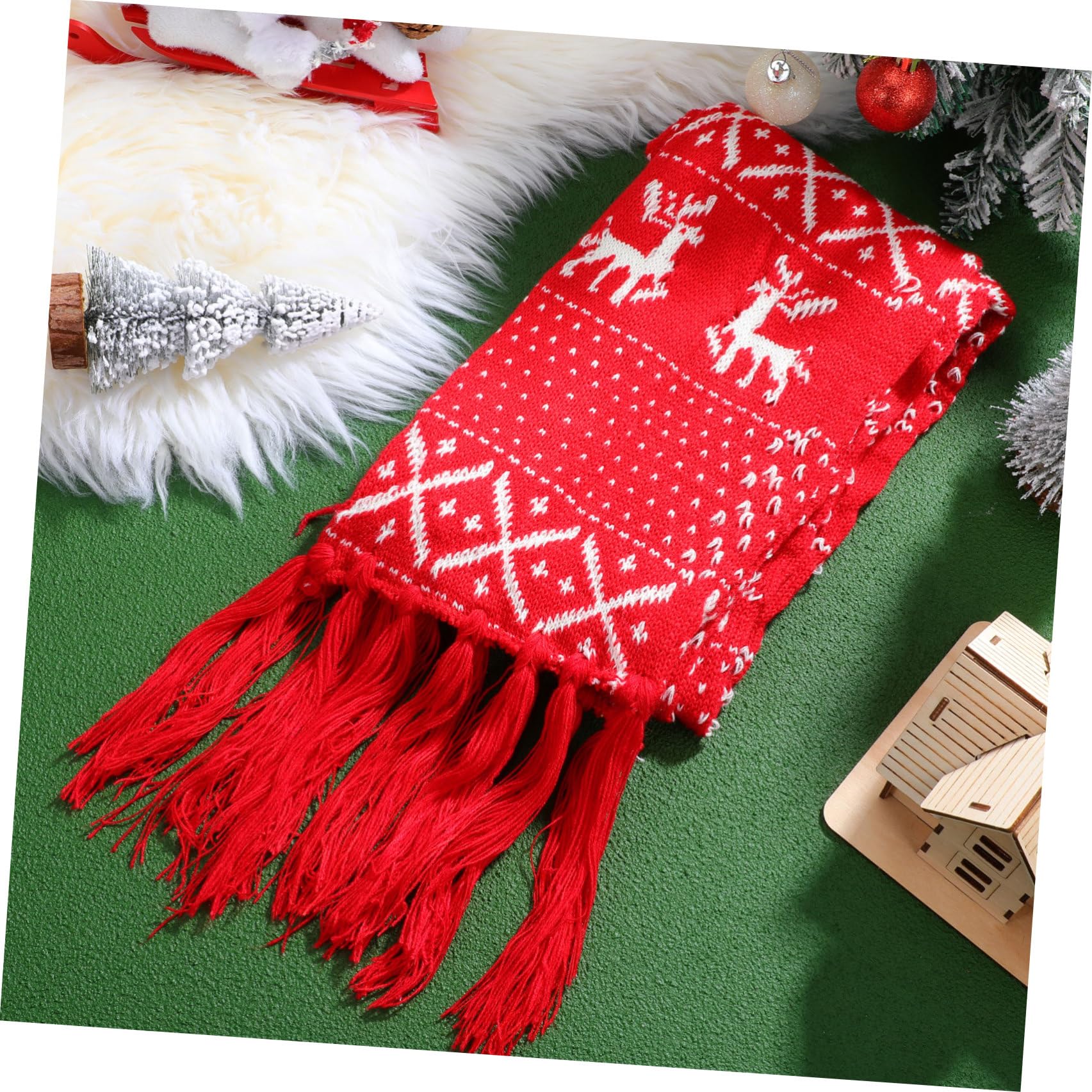 Sciarpa Natalizia in Lana Rossa Motivo Renna, Lavorata a Maglia Decorazioni a Fiocco di Neve, Calda e Adatta per L'inverno Freddo e Occasioni Formali