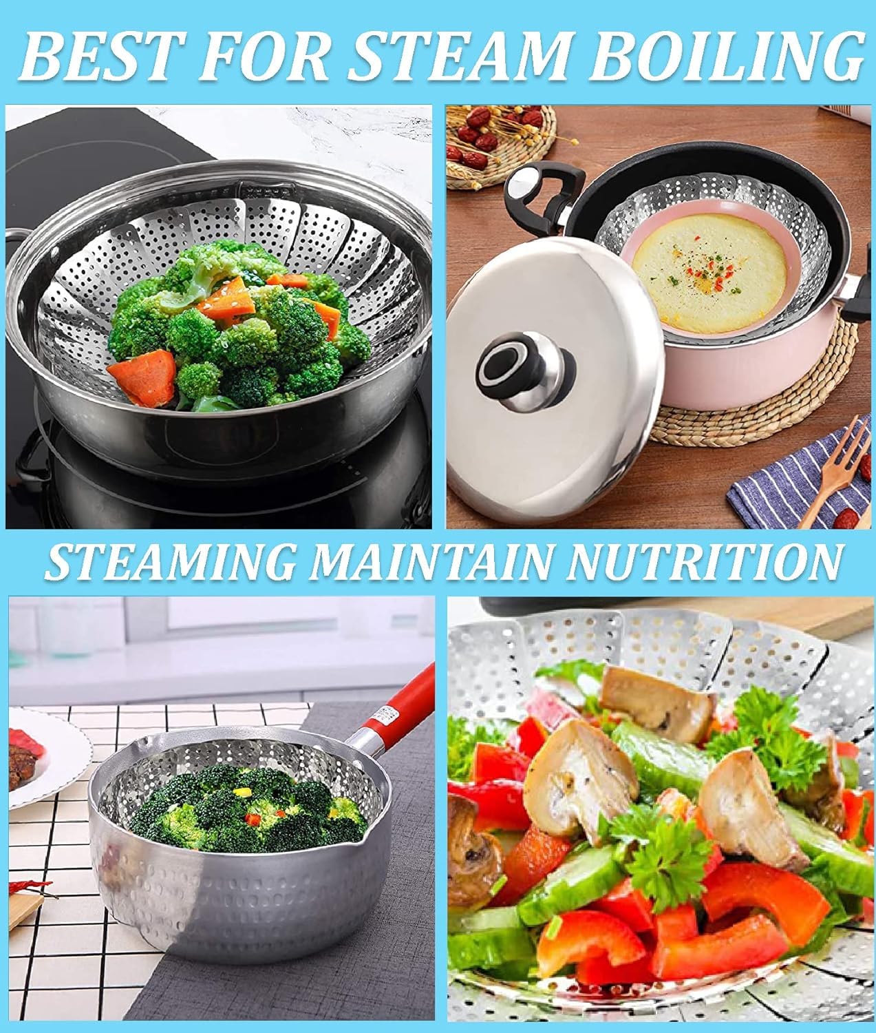 Stainless Steel Steamer Basket for Vegetable/Insert for Pots, Pans, Crock Pots — Amazon image 2
