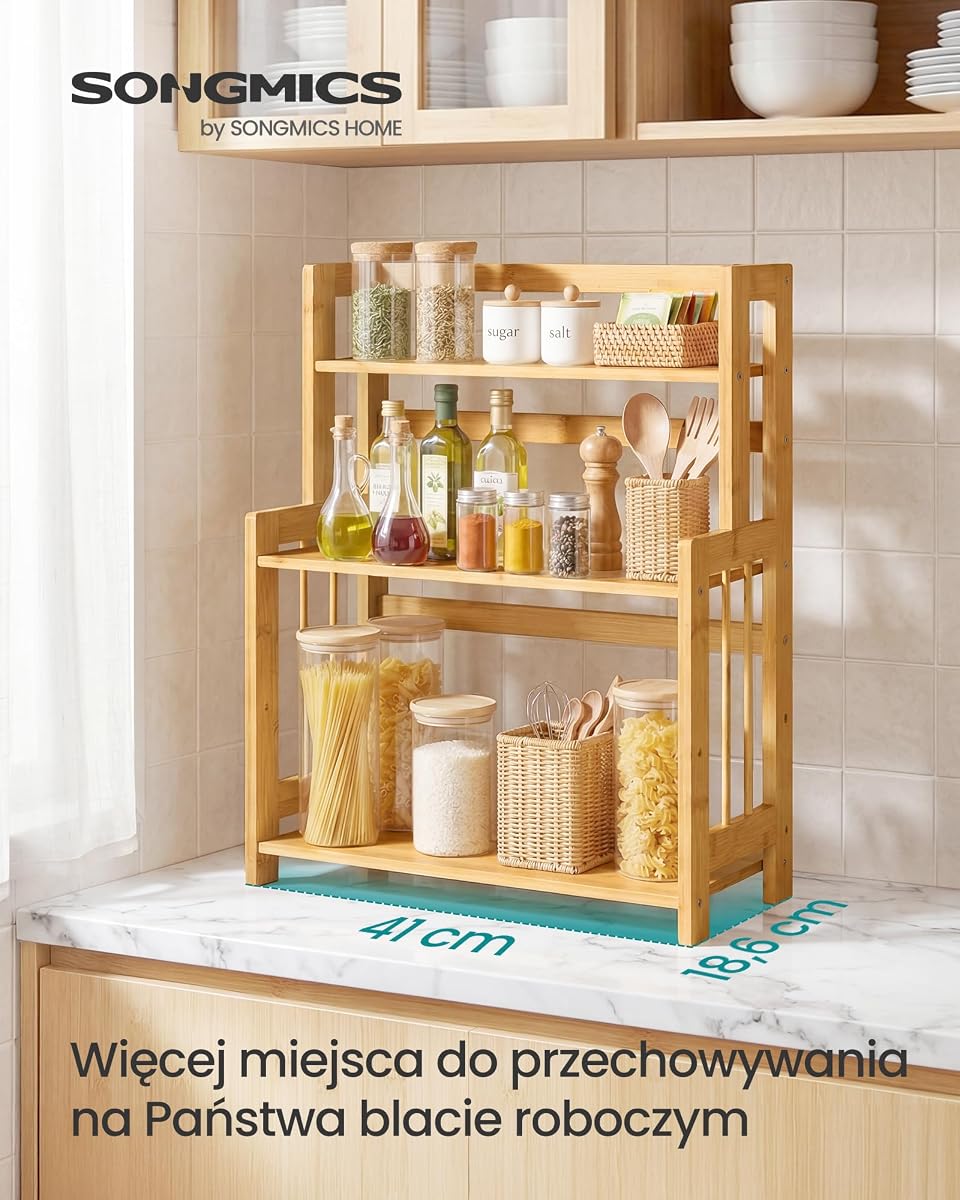 SONGMICS 3-poziomowy stojak na przyprawy, Półka kuchenna, Bambusowy