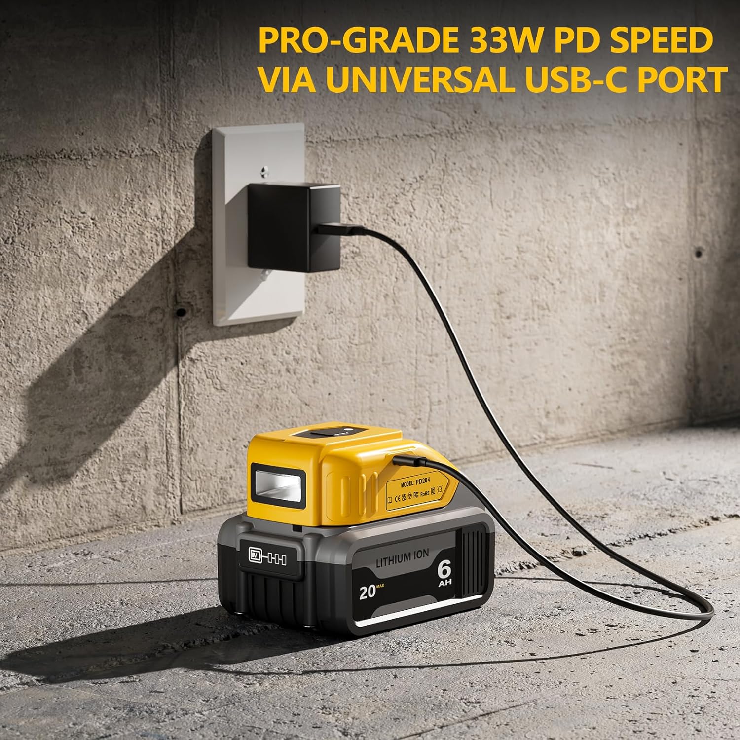 33W Battery Charger Adapter for DeWalt 20V MAX Battery, Generator Power Station Converter with USB-C Port & USB-A Port & LED Lights for Camping, Travel, Job Sites, Tool Only