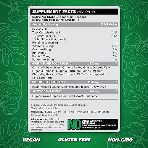 Miniatura 6 de EHP Labs OxyGreens Super Greens Powder - Superalimento de espirulina y clorella, jugo verde en polvo y suplementos de verduras con fibra prebiótica