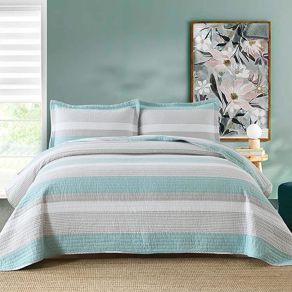 DDUOXIN Quilt Queen Size 100 Cotton Queen Quilt, Lightblue