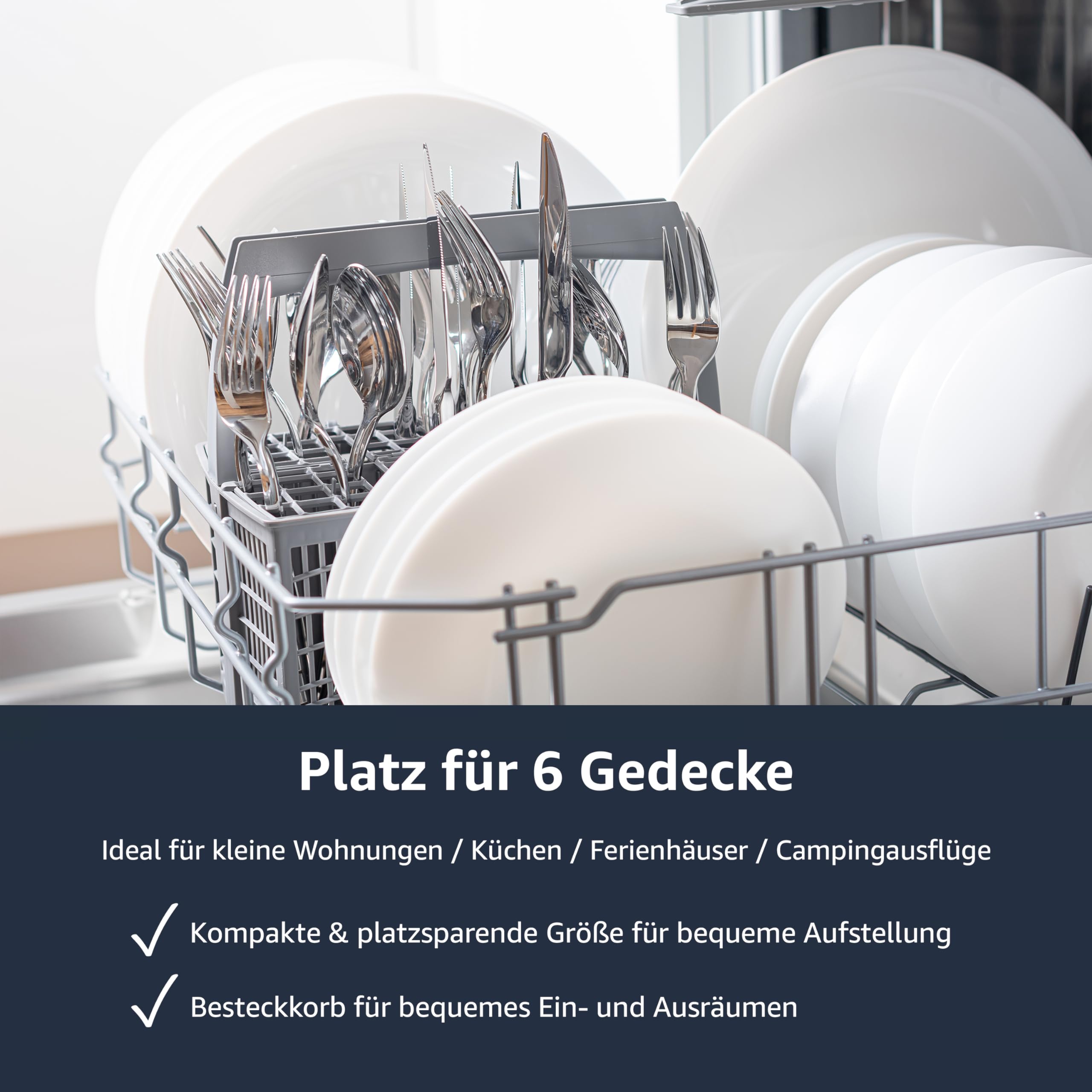 homeX Tischgeschirrspüler Mini Spülmaschine 6 Programme 6 Maßgedecke Aquastop Startvorwahl GST6AE-S silber