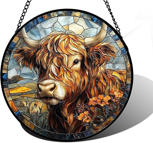 Miniatura 19 de Vitral para colgar en la ventana, atrapasoles de escena nocturna de Van Gogh, panel de cristal colorido, atrapasoles de cielo estrellado, decoración