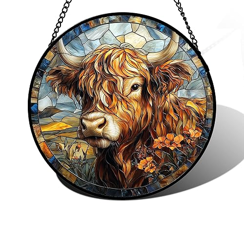 Stained Glass Window Hanging - Funny Cow Flower Suncatcher Ready