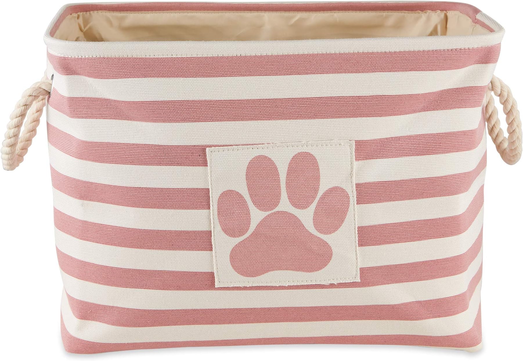 Bone Dry Pet Storage Collection Striped Paw Patch Bin, Medium Rectangle, Rose