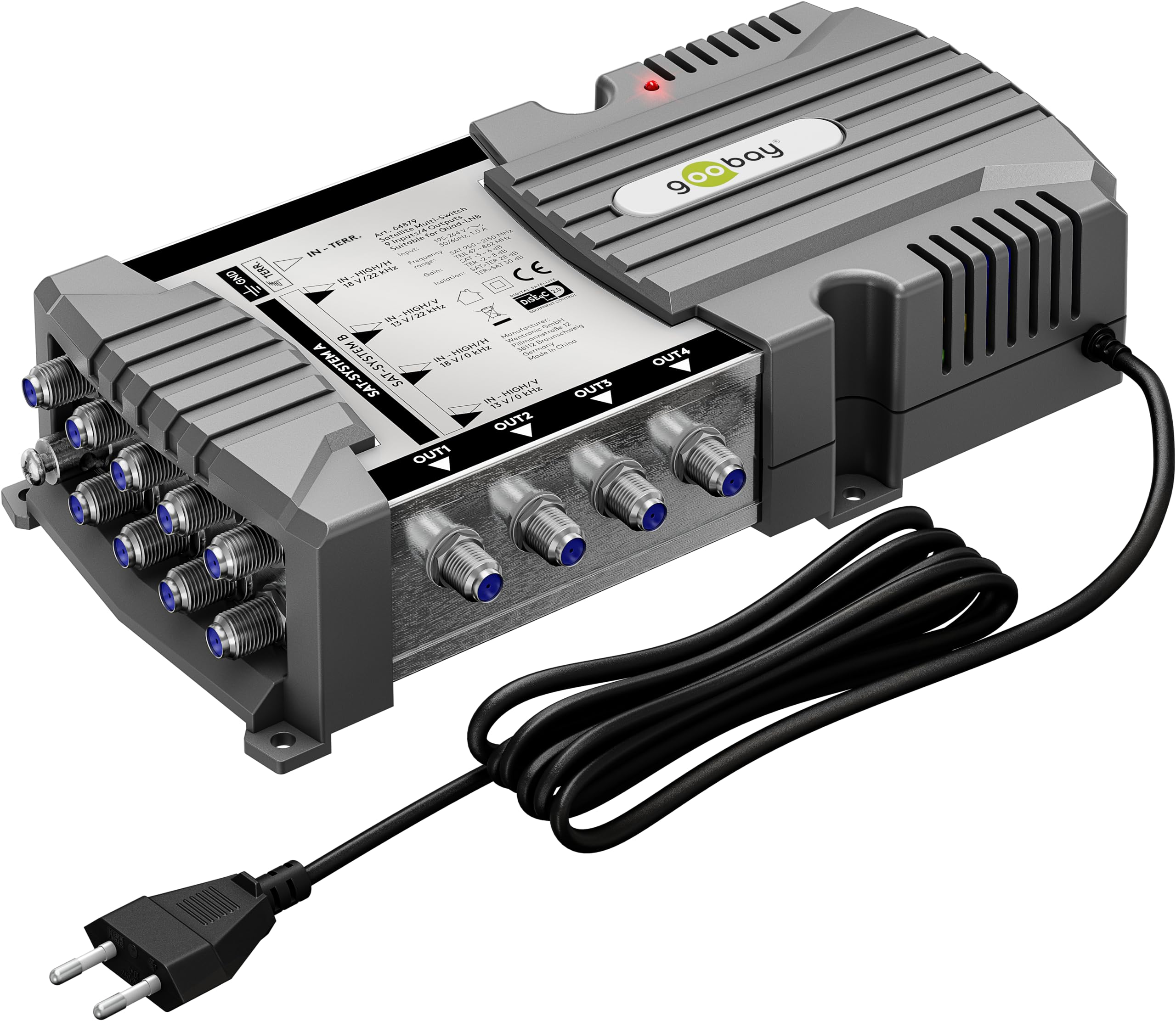 goobay 64879 Commutateur Multiple Satellite Compact / 9 entrées / 4 Sorties / 4 K, 8 K UHD/Dab+ / pour 4 participants