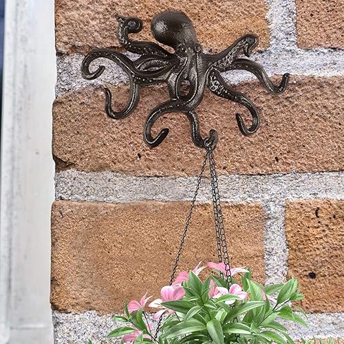 Miniatura 6 de MDLUU Gancho de pulpo - Soporte náutico para llaves de pared, gancho de hierro fundido antiguo para abrigo, toalla de mano, bata de baño, chaqueta