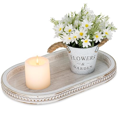 Hanobe Decorative Trays for Coffee Table : White Oval Centerpiece