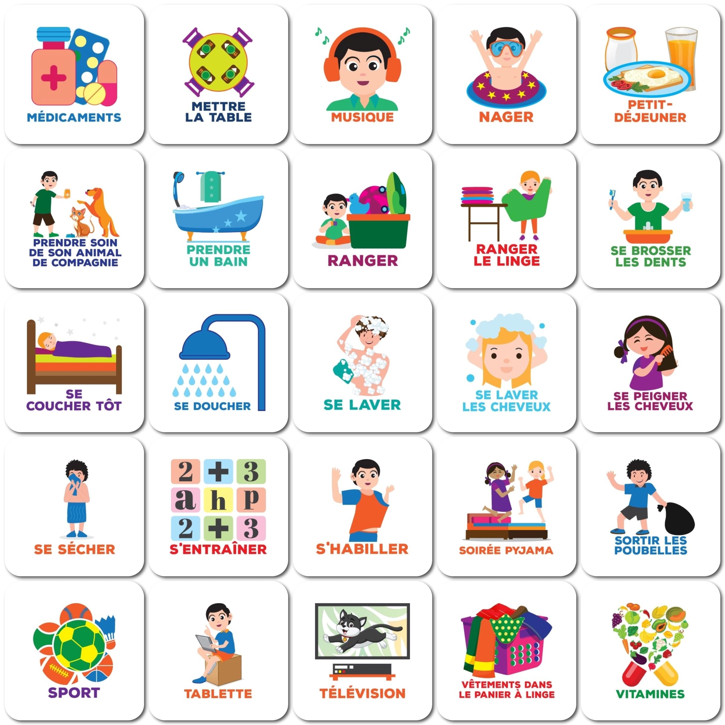 Pictogrammes magnétiques pour Tableau de Planification hebdomadaire - 50 pièces - Français - Enfants - Routine Quotidienne - planificateur d'autisme - aimants - Calendrier éducatif