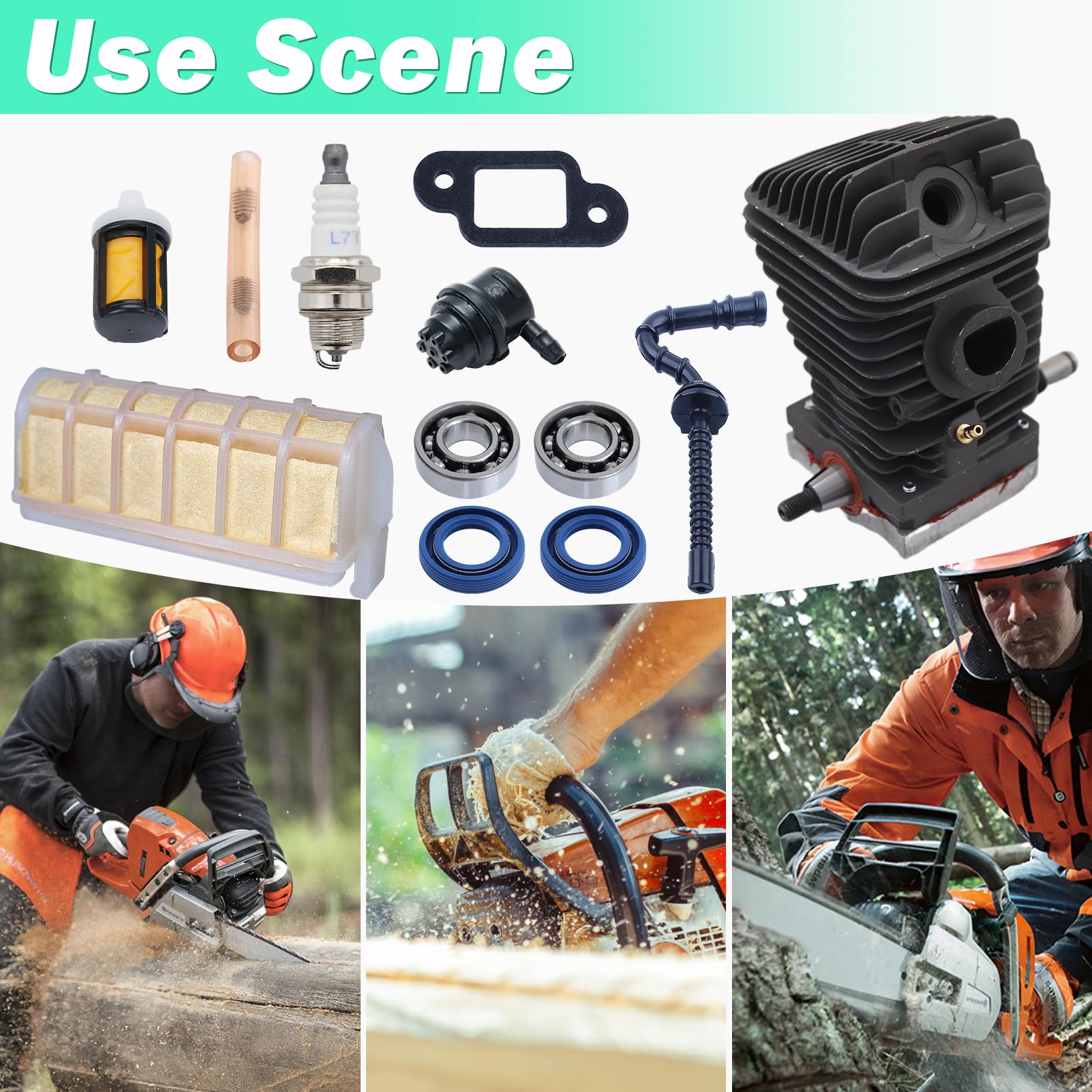 Adefol Kit de cilindro de 42,5 mm para motosierras Stihl MS250 MS230 023 025, cilindro con línea de combustible, filtro de combustible, sello de aceite, filtro de aire, repuesto OEM 1123 020 1209