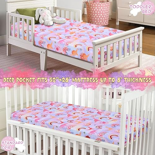 Miniatura 10 de Cloele Sábana bajera ajustable de dinosaurio para cuna, para niños y niñas, paquete de 1 sábana acogedora para colchones estándar de cuna y niños