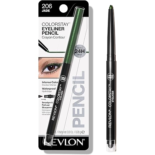 Revlon Pencil Eyeliner, ColorStay Eye Makeup with Built-in Sharpener, Waterproof, Smudge-proof, Longwearing with Ultra-Fine Tip, 206 Jade, 0.01 oz