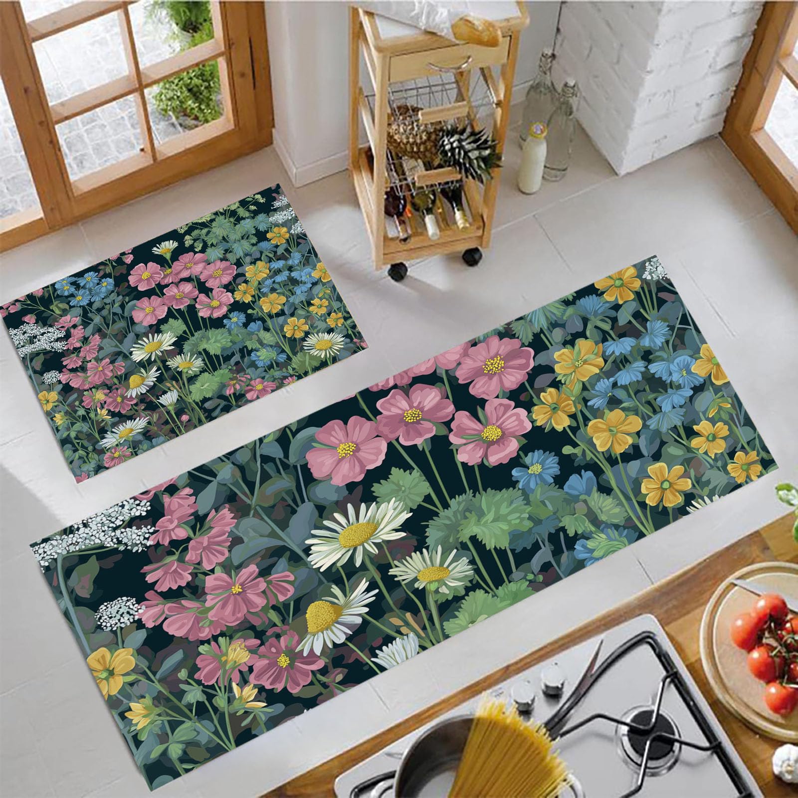 Tapis de cuisine pour couloir et salle à manger décor jardin
