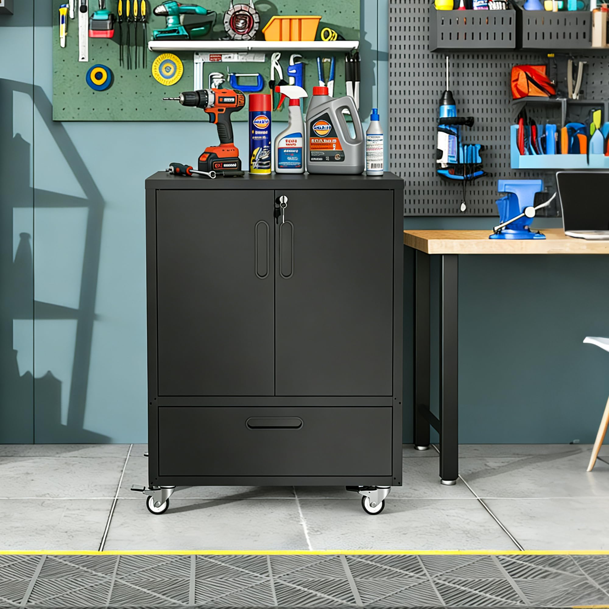 Amazon.co.jp: OPTYMIRA 金属製工具収納キャビネット キャスター付き