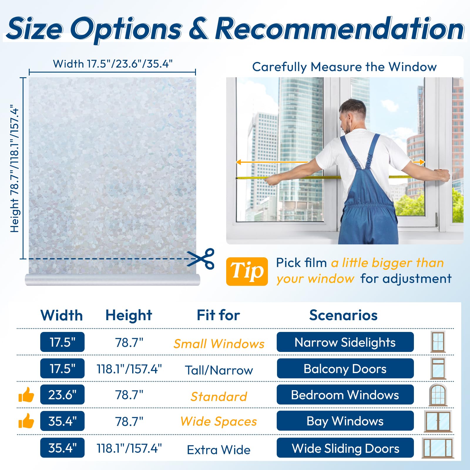 rabbitgoo Rainbow Window Privacy Film Decorative Stained Glass Diamond Pattern Window Sticker with Iridescent Tint Non-Adhesive Static Cling for Home Office Bathroom, 23.6 x 78.7 inch