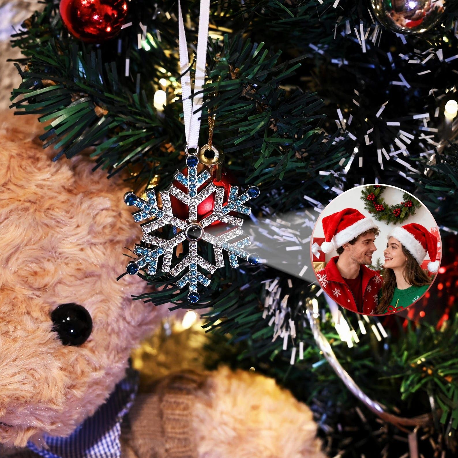 Personalizzato Natale ornamenti con immagine interno 2025, fiocco di neve Projection pallina natalizia coppie