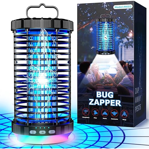 CreateFun Bug Zapper Outdoor, 2026 Upgraded 3 in 1 Rechargeable Bug Zapper with 5000mAh Battery & LED Night Light, 4000V Cordless Waterproof Mosquito Zapper for Outside,Patio,Backyard,Garden Black