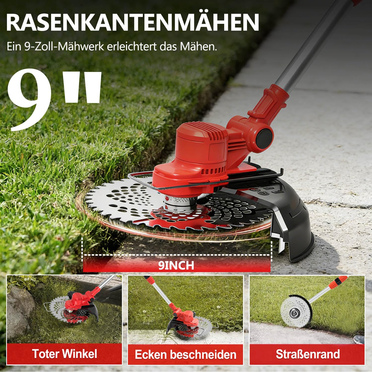 Desbrozadora con batería para baterías Makita, 21 V-4,0 Ah, con 2 baterías y cargador, batería desbrozadora de 20000 rpm, batería 4 en 1, con cabezal giratorio de 90°, para césped, jardín, patio (rojo