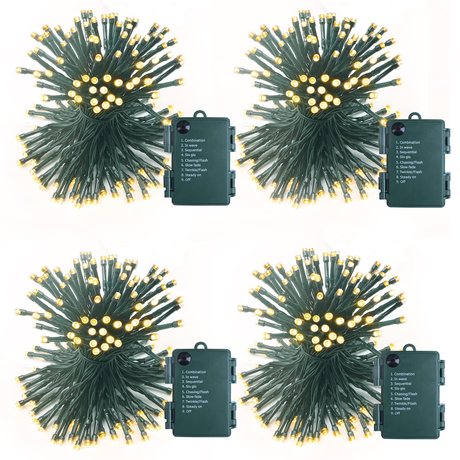 Green Wire Christmas Tree Lights Waterproof for Tree Garden Patio Xmas Decorations (4 Pack/32.4FT/60 LEDs, Warm White) — image 1