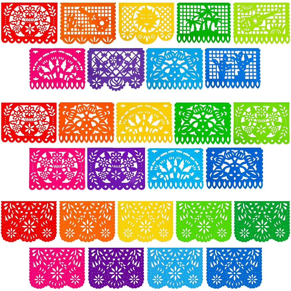 DomeStar 3 Packs Mexican Party Decoration, 54 Feet Plastic Papel Picado Fiesta Banner Cinco de Mayo Garland for Mexican Birthday Party Supplies