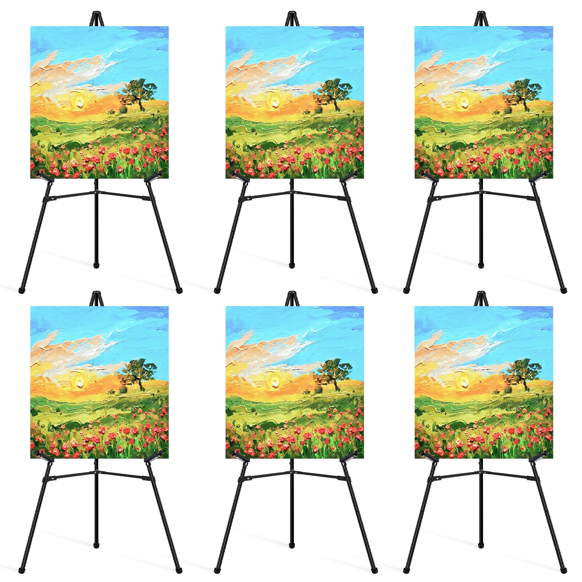 VAIIGO 6Pcs Easel Stand for Sign, Display Easels for Wedding Sign, 168cm Adjustable Metal Black Easel for Painting, Artist Instant Easels Portable Display Tripod Folding Poster Stand with Carrying Bag