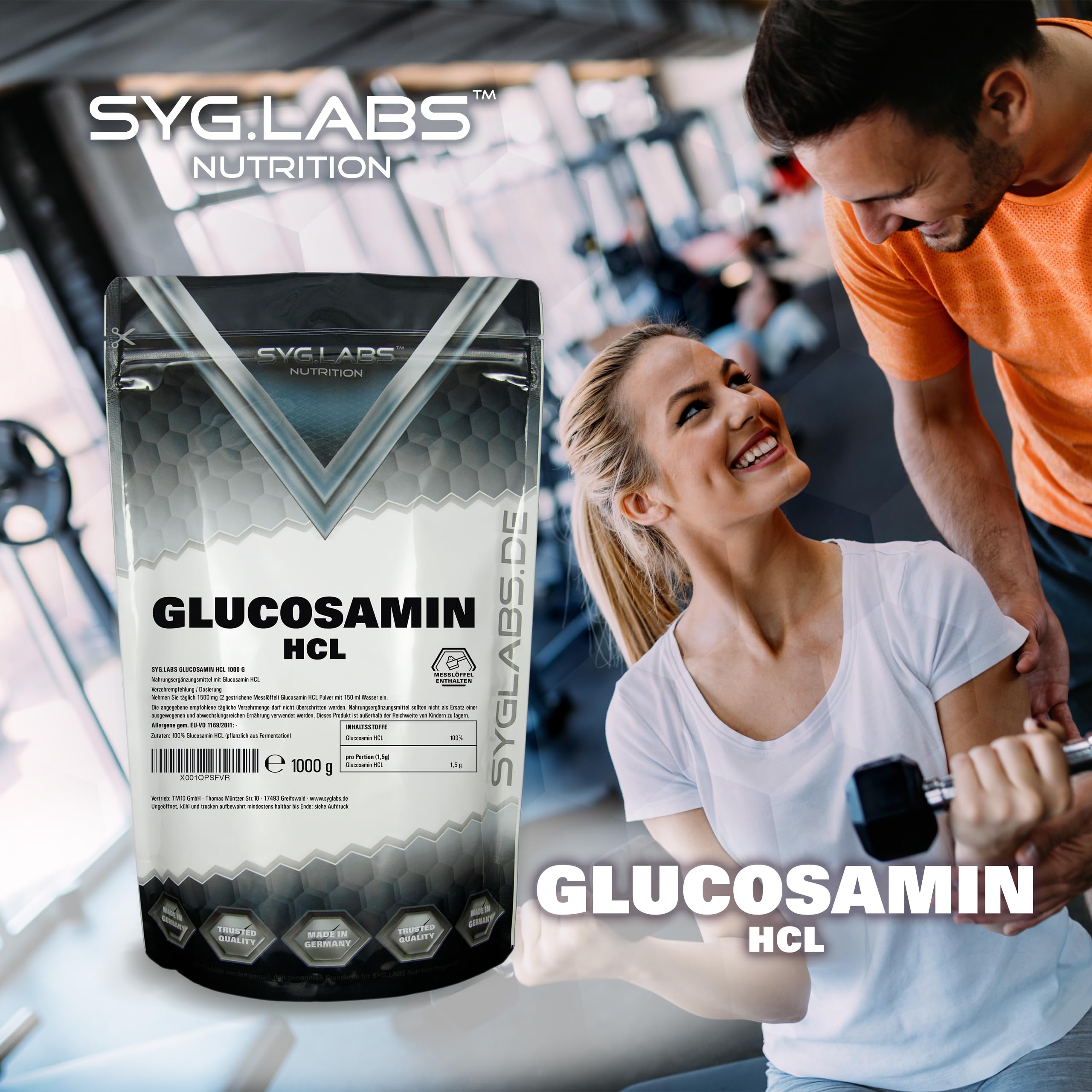 Glucosamin HCL - 1000g reines Glucosamin HCL Pulver - hochdosiert aus pflanzlicher Fermentation - 1kg vegan - Premium Qualität