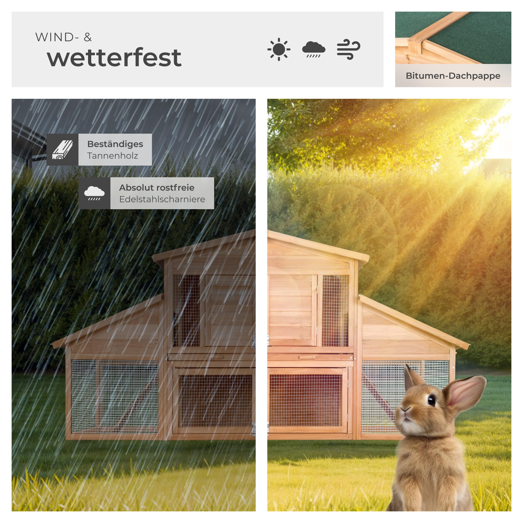 tectake® XXL Kleintiergehege, Freilaufgehege mit Haus, Hasenstall mit Laufgitter, Meerschweinchen Gehege, Mäusekäfig, Kaninchenhaus 2 Etagen, Nagerhaus mit 2 Rampen, 226 x 77 x 95,5 cm