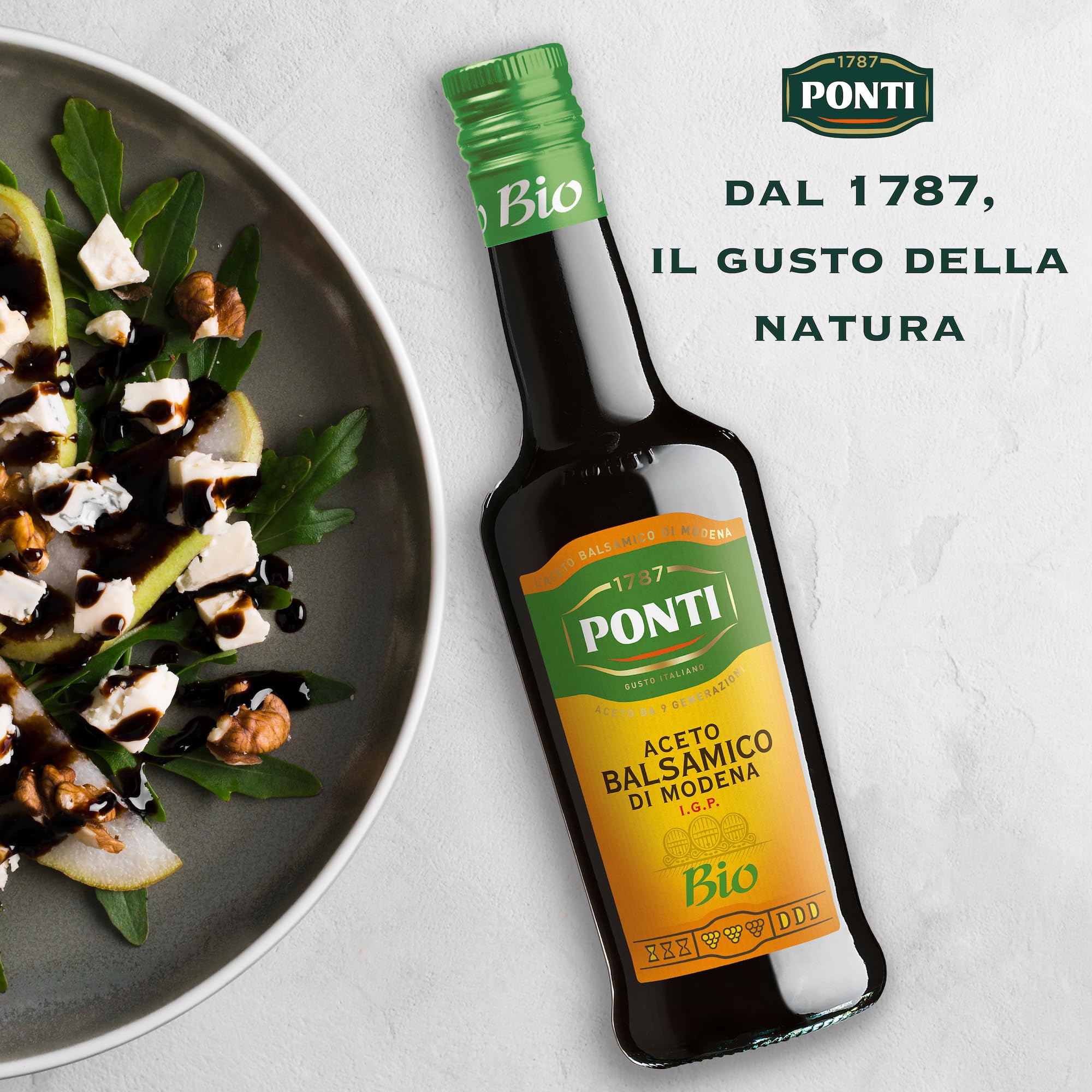 Ponti, Aceto Balsamico di Modena I.G.P. Bio, Aceto Biologico dal Profumo Intenso e Fragrante, Sapore Equilibrato, Ideale per Cani Rosse Curde e Cotte, 100% Made in Italy, Set 6 bottiglie da 500 ml