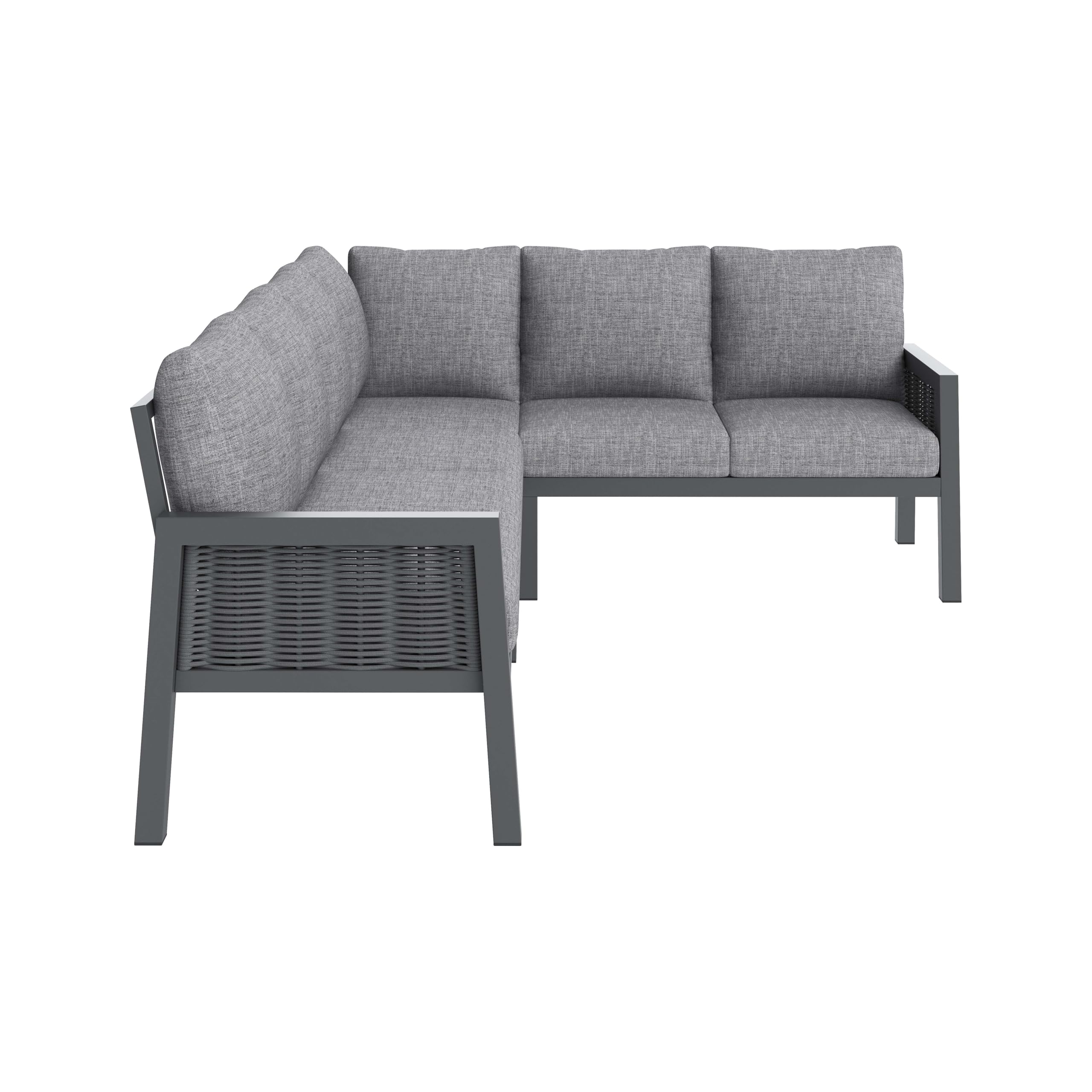 Merax Gartenmöbel Set für 8 Personen, Garten-Essgruppe mit Ecklounge & Bank, 6-Sitzer Ecksofa mit Glastisch 140×70 cm, handgeflochtenes PE-Geflecht, verzinktes Eisen, grau
