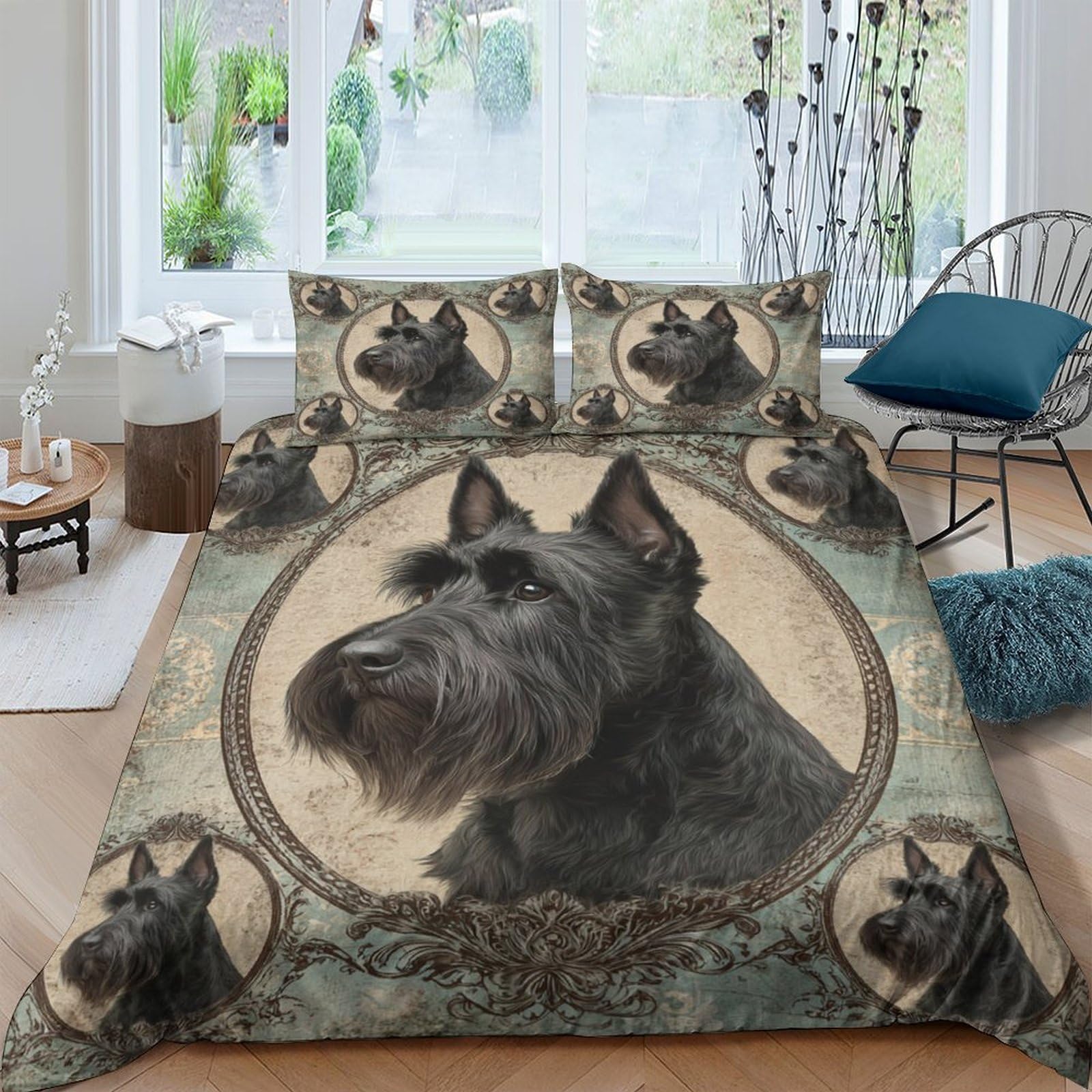 TUFRTGYHN 3D Printed Schnauzer Dog Duvet Cover Set Microfiber Soft Breathable Bedroom Decor Animal Quilt Cover with 2 Pillowcases Single（135x200cm）