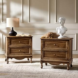 HULALA HOME Solid Wood Nightstands Set of 2 with Charging Station, Vinta...