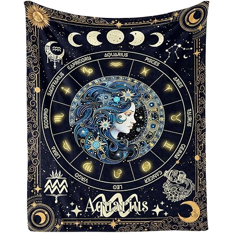 Aquarius Zodiac Blanket for Boys Girls, Secret Astrology Themed Design Printed Thro...