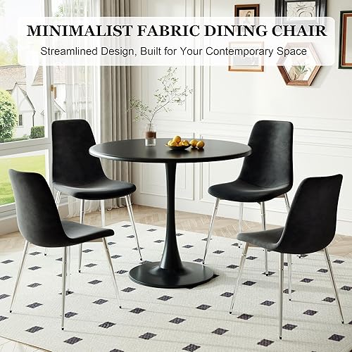 Miniatura 4 de Mid-Century - Juego de 4 sillas de comedor modernas, cómodas sillas auxiliares con asiento de tela, patas plateadas de metal resistentes para