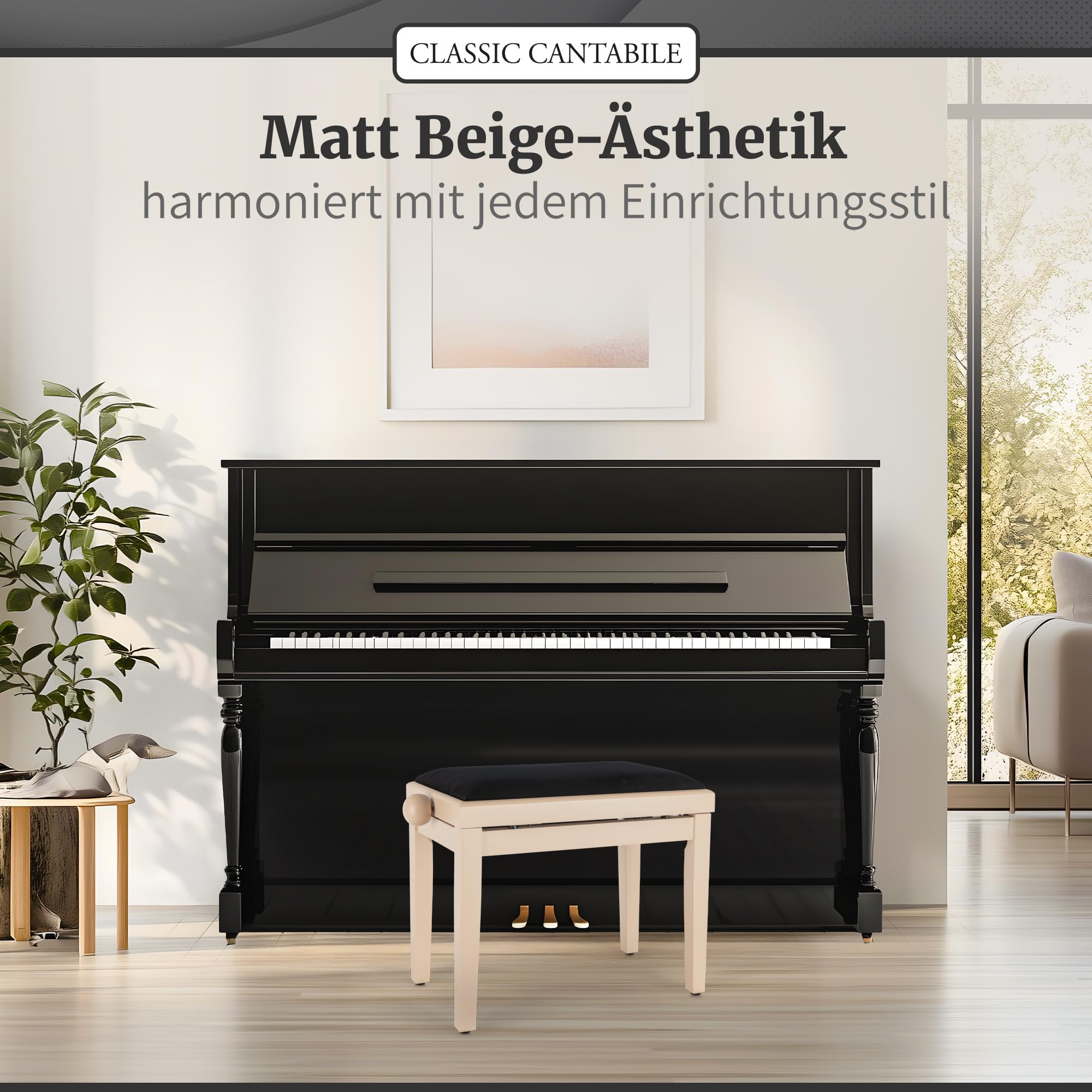 Classic Cantabile banqueta para Piano en Color Blanco Crema Mate