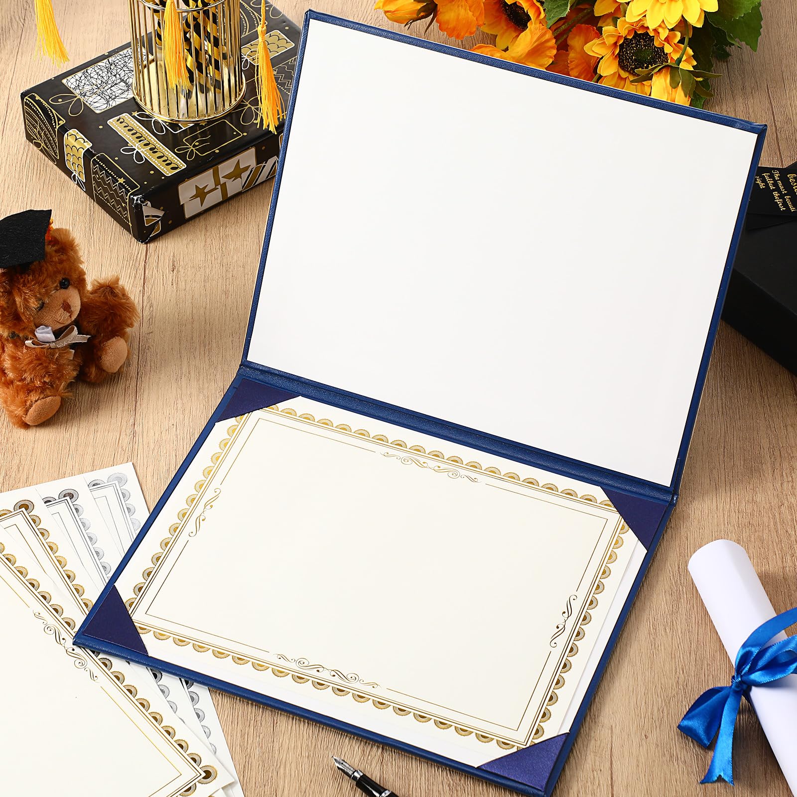 Tenare Confezione da 6 copertine in similpelle stampata per diploma per certificati, 21,6 x 28 cm, in pelle liscia, porta documenti di laurea (blu navy)