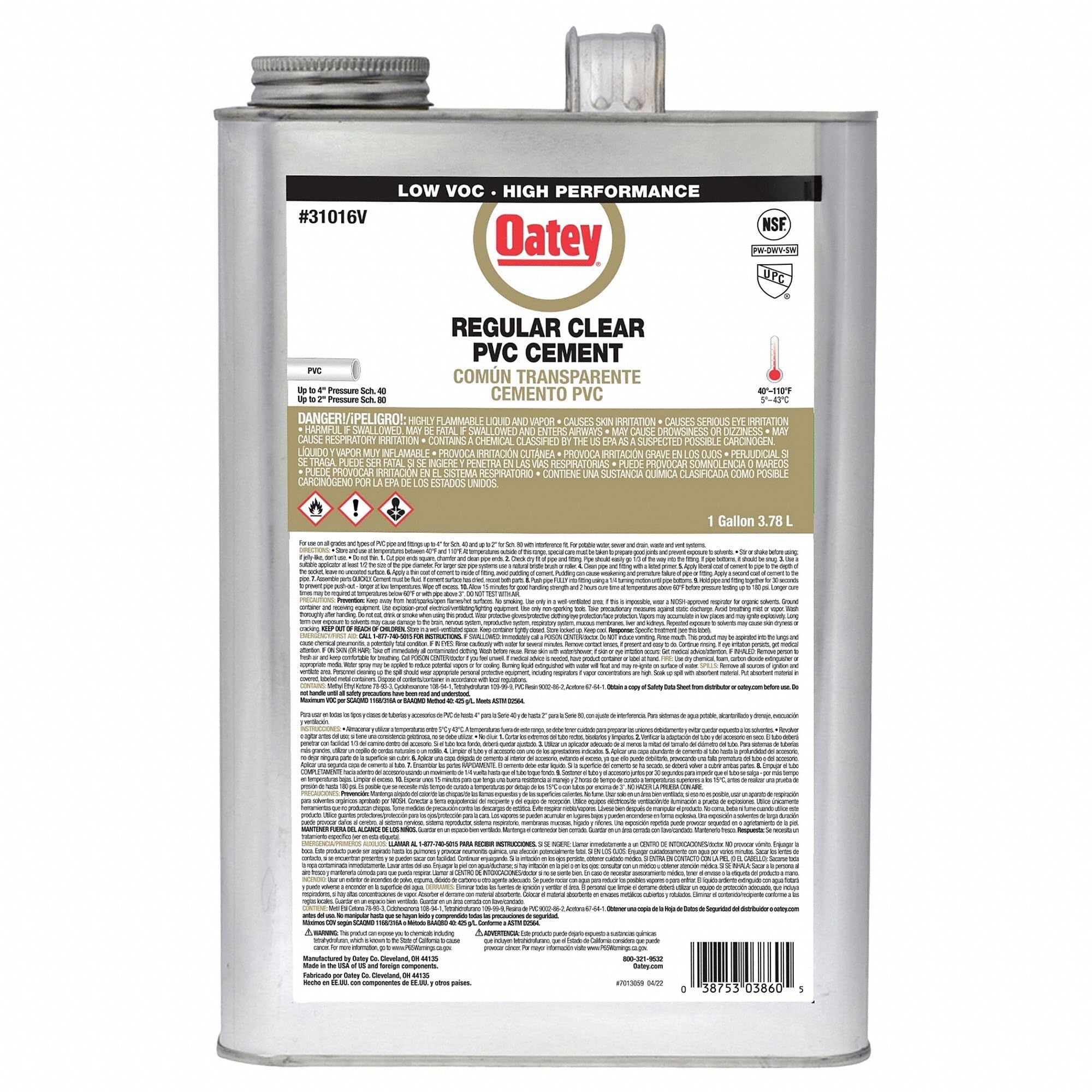 Oatey Clear Cement for PVC 1 gal