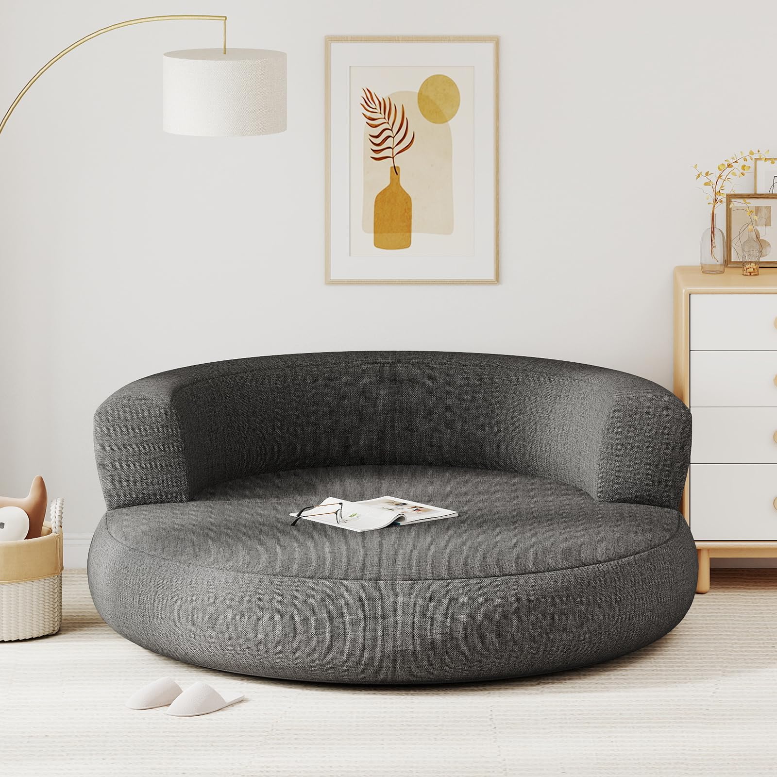 GOPLUS Canapé Gonflable Rond, Canapé -Lit Convertible Pneumatique avec Dossier, avec Housse Amovible & Base Antidérapante, Charge 220KG (160x164x61 CM|Rond,Gris)