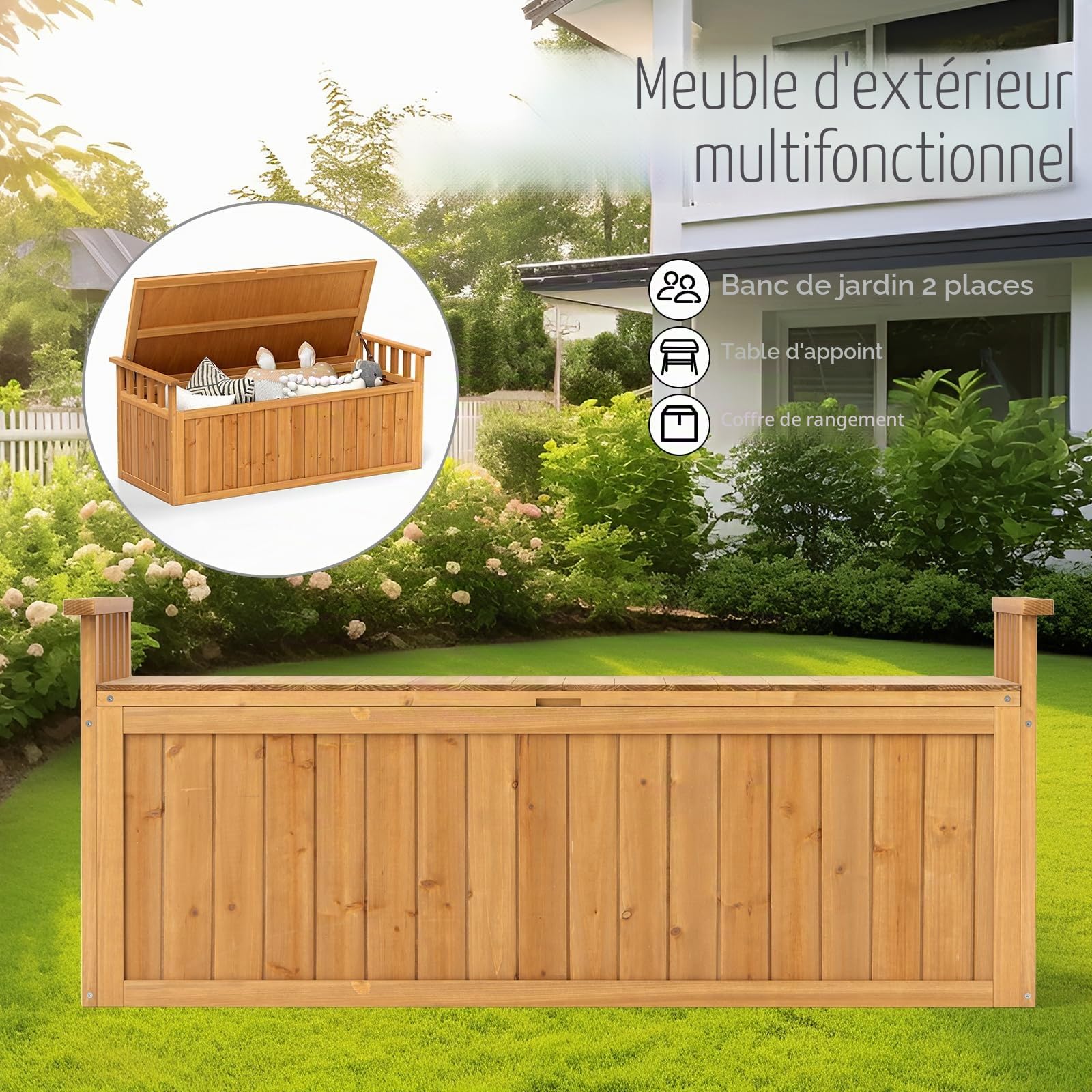 HOMASIS Coffre de Rangement Extérieur XXL Etanche en Bois