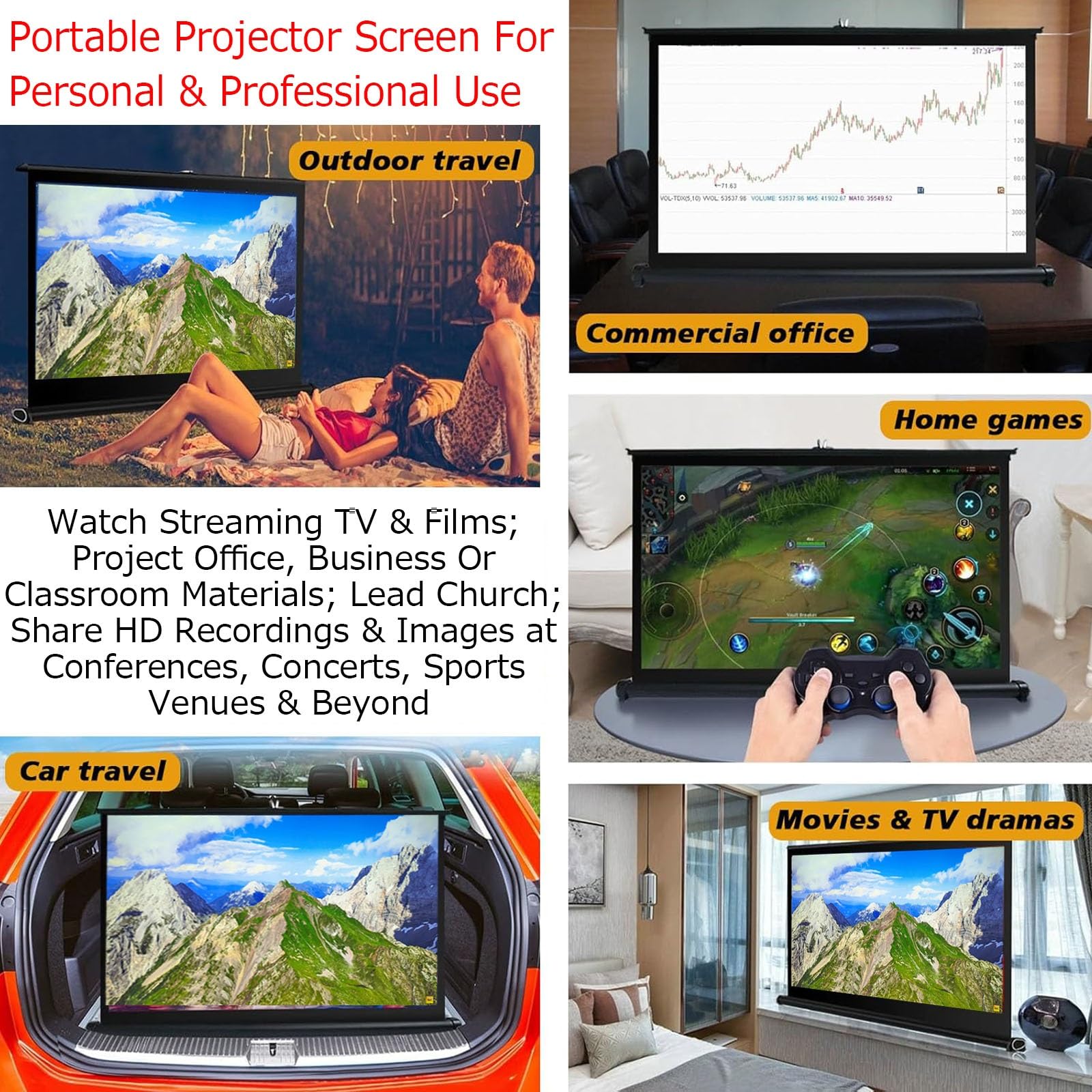 Schermo Per Proiettore Da 50 40 30 20 Pollici, Ultra 4K 16:9 /4:3 FHD Projector Screen Cinematografico, Pieghevole Telo Proiettore Per Home Theater, Migliora Luminosità E Chiarezza(16:9 40inch)