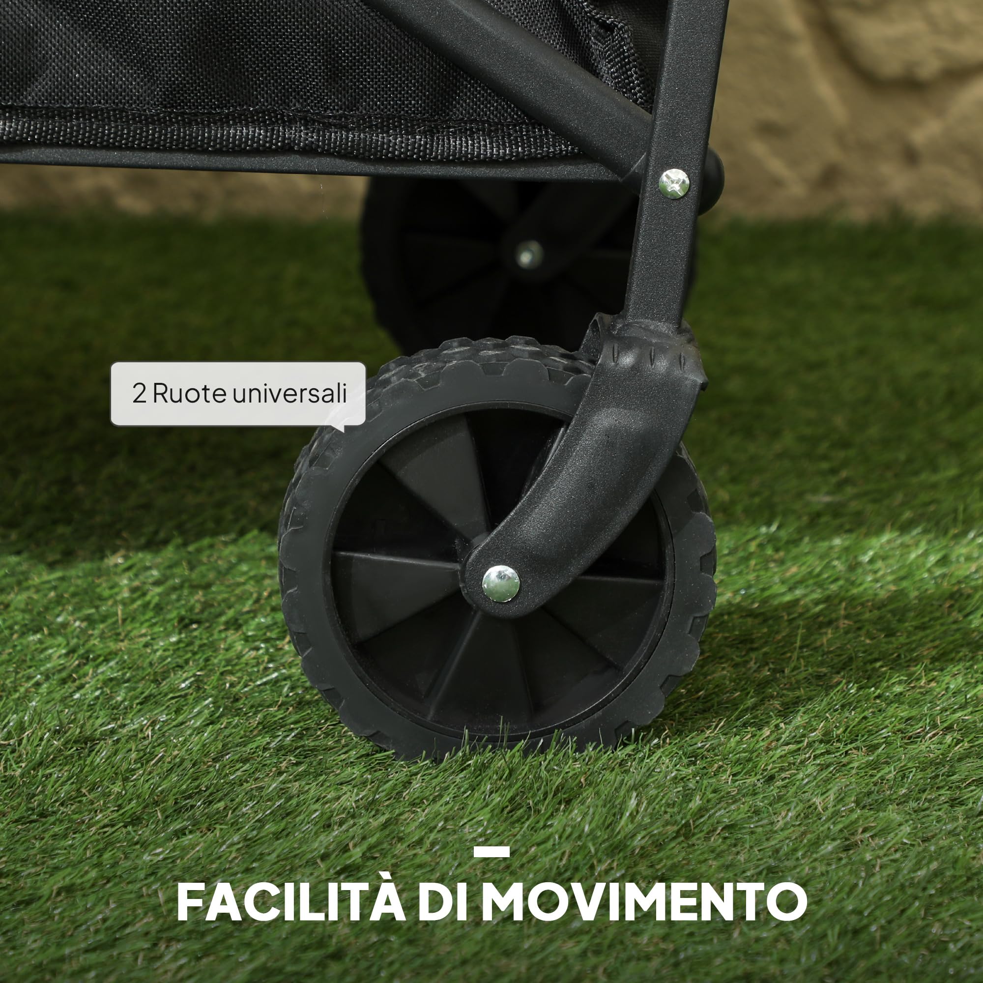 Outsunny Carrello da Giardino da 62L con Ruote Girevoli, Carrello Spiaggia Pieghevole in Metallo e Tessuto Oxford con Borsa e Maniglia Girevole e Regolabile, 76x48x86 cm, Nero