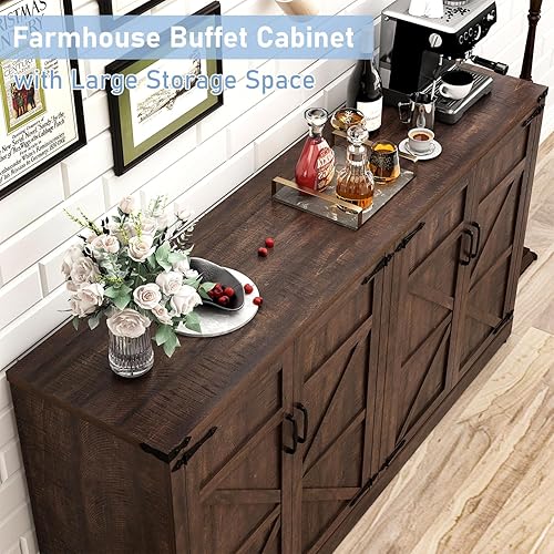Miniatura 5 de Sideboard Buffet Cabinet with Storage - 65 Inch Farmhouse Kitchen Pantries Sideboard Cabinets with Adjustable Shelves, Wooden Coffee Bar Cabinet
